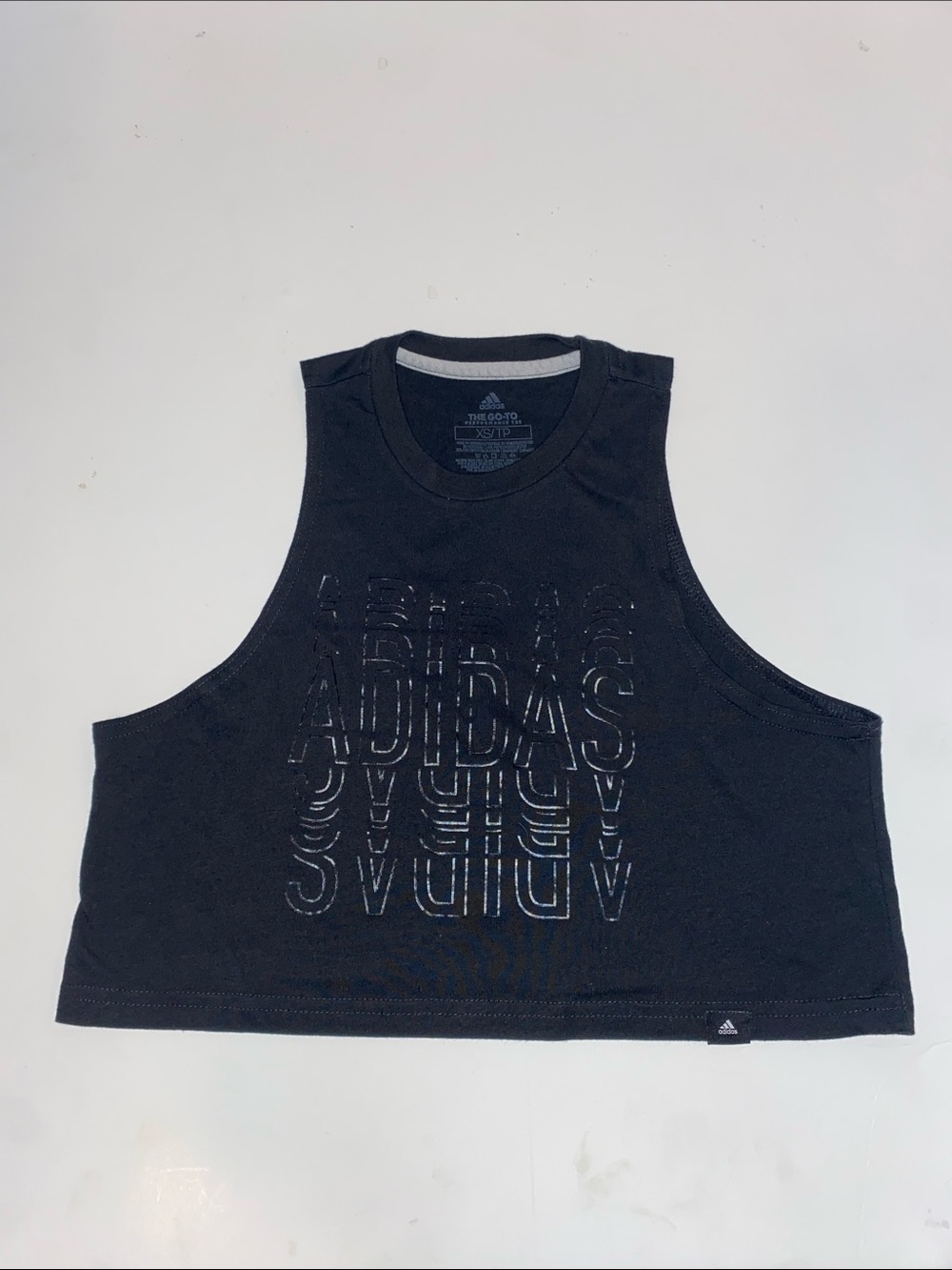adidas Black Girls Cropped Muscle Tank with Raised Logo